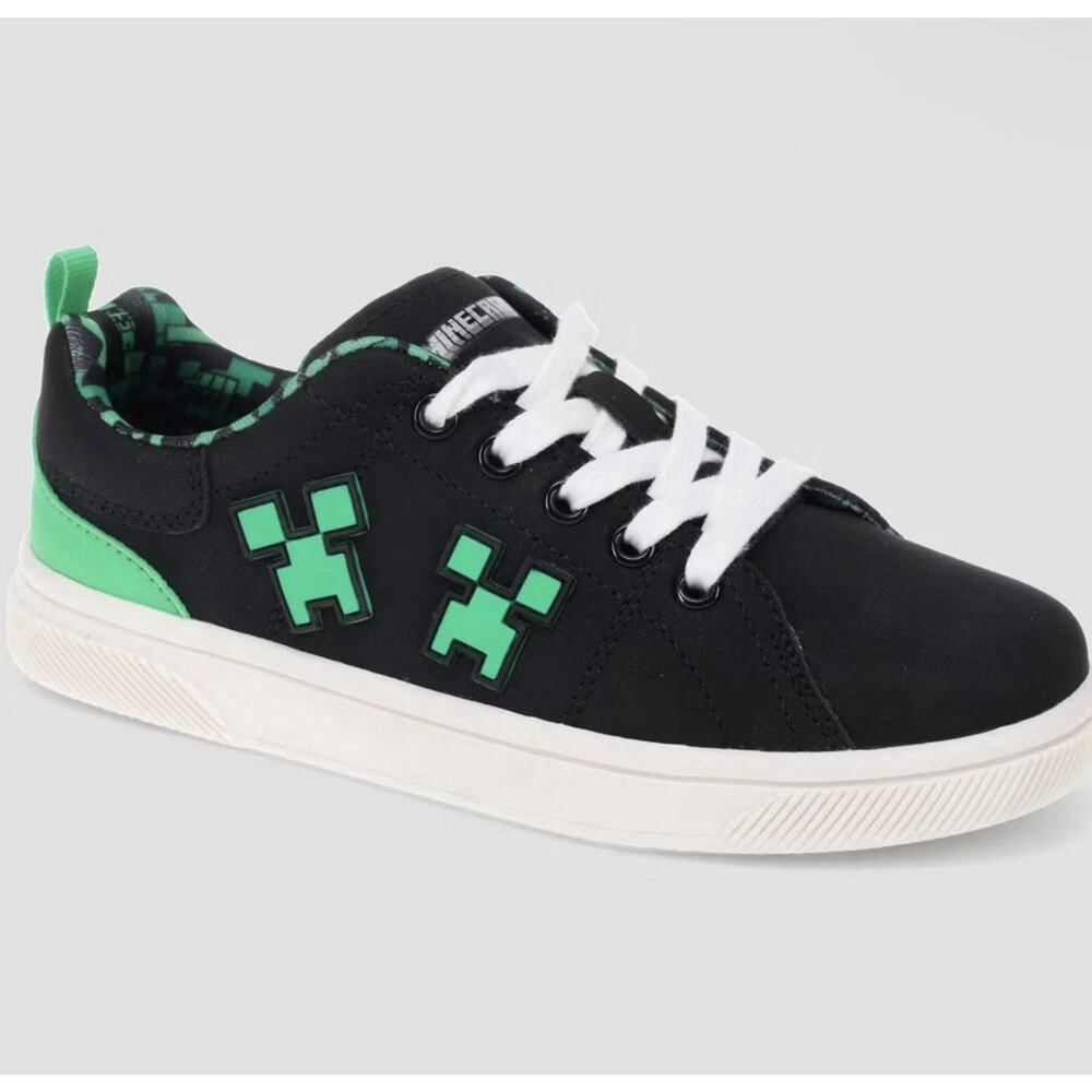 Minecraft Creeper Sneakers Kids Size 3 Black Green Lace Up Gamer Shoes NWT